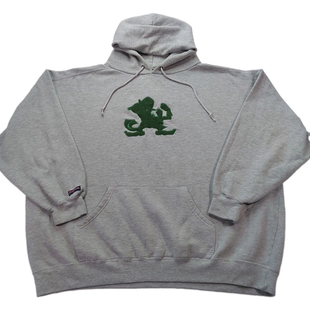 Notre Dame Hoodie Mens 2XL Grey 90s College Fighting Irish Leprechaun